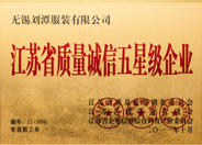 江蘇省質(zhì)量誠信五星級企業(yè)