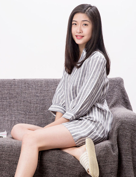 提花條紋麻棉睡裙