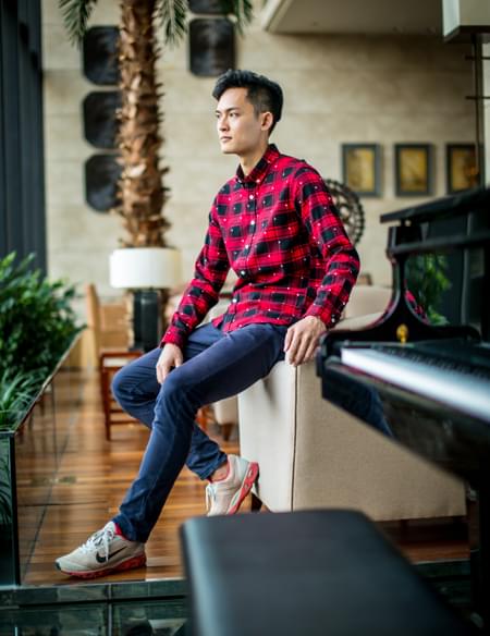 男式波點格子襯衫