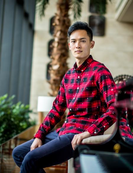 男式波點格子襯衫