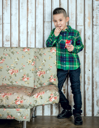 男童長袖撞色格子襯衫 男童長袖撞色格子襯衫