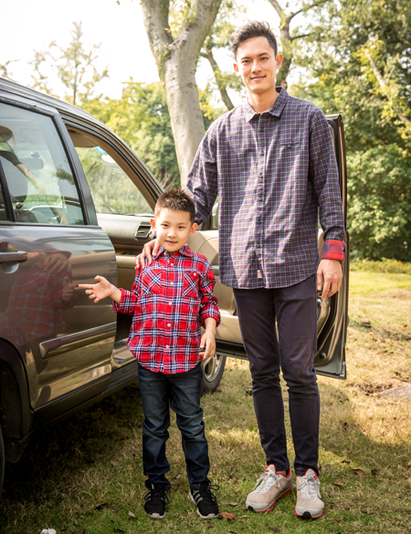 親子格子長袖襯衫