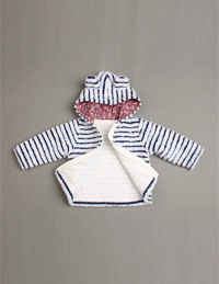 條紋帶帽絨外套