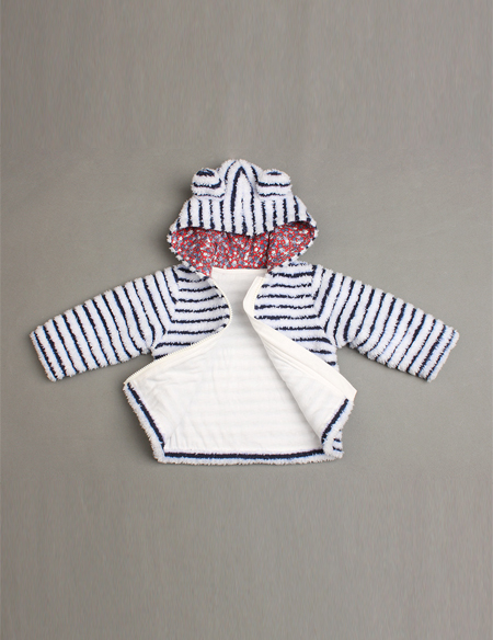 條紋帶帽絨外套