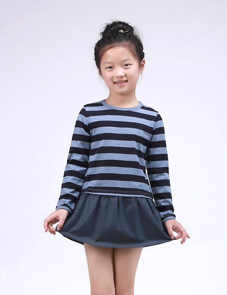 全棉針織拼梭織連衣裙