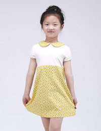 撞色拼接印花連衣裙