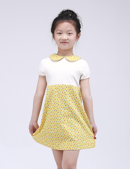 撞色拼接印花連衣裙