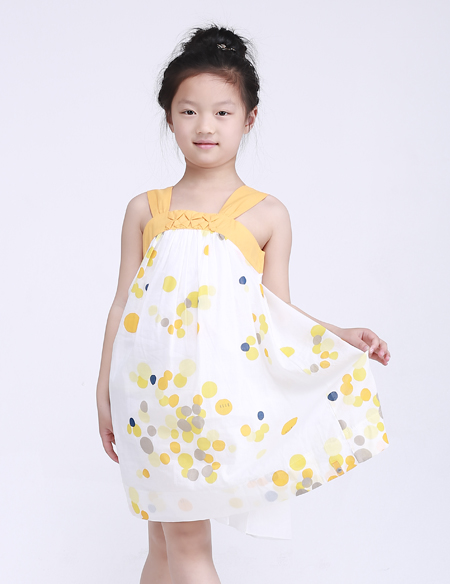 女童全棉印花肩帶裙