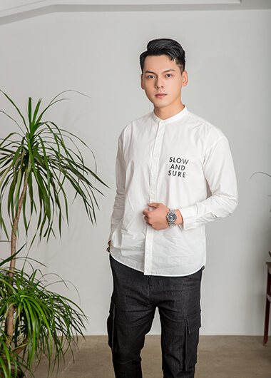 男士休閑白色襯衫