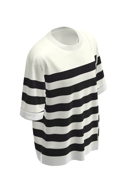 錯(cuò)位條紋拼接T恤