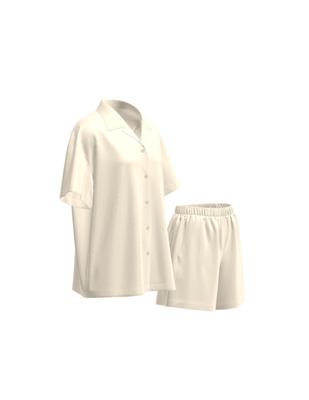 女款梭織素色家居服套裝