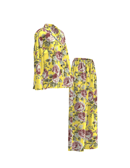 印花真絲緞面睡衣套