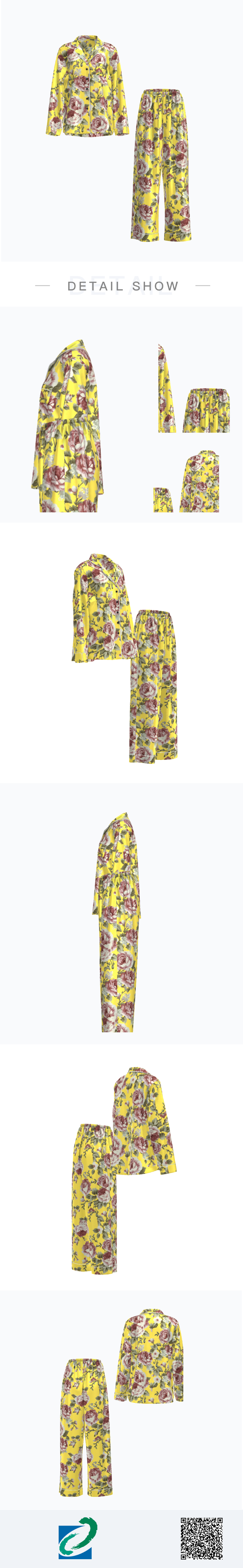 YX209牡丹紫藤印花真絲緞面睡衣套_1